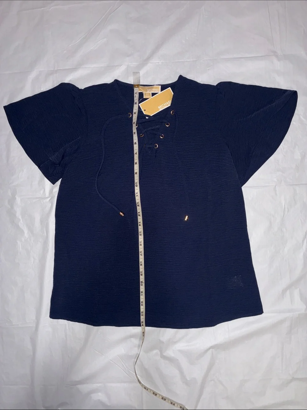 Michael Kors Deep Navy Lace-Up Short Sleeve Blouse